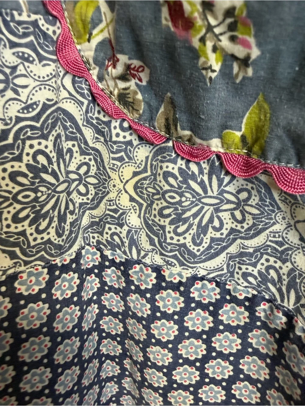 Sur La Table Navy and White Polka Dot Apron with Floral Trim